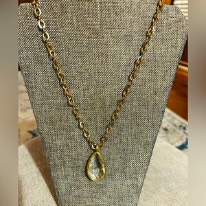 crystal pendant long necklace on gold link necklace, versatile, handmade